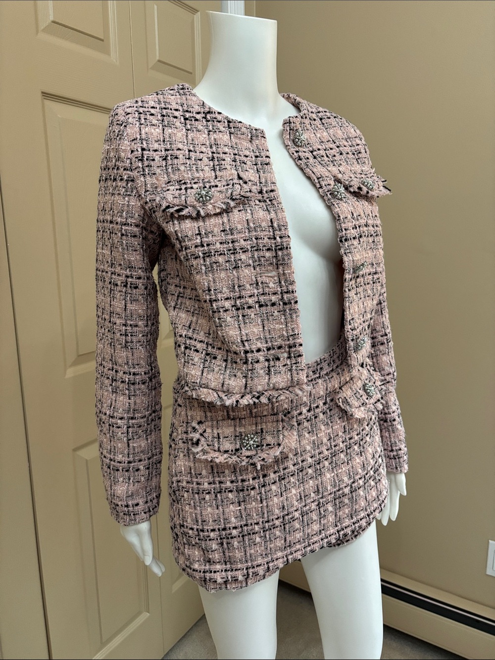 WILD FABLE pink tweed skort suit set
